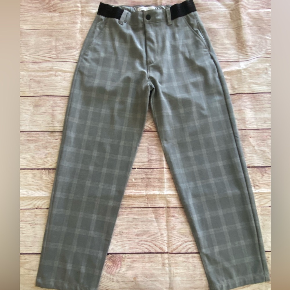 Zara Ribbed Boys Pants-Size 11-12 years- Black White and Plaid-Adjustable Waist
